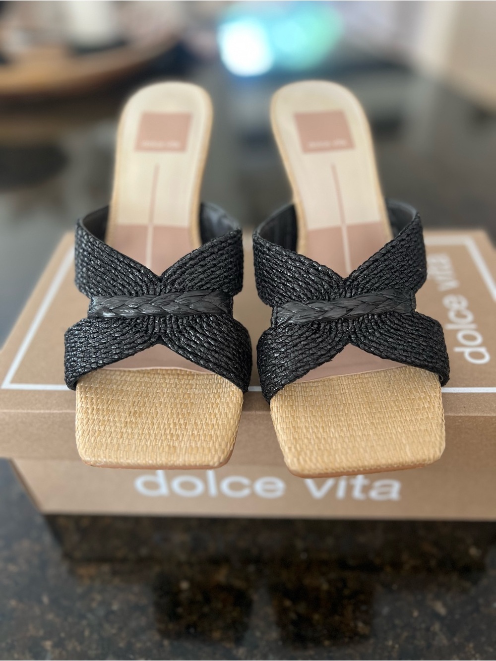 Dolce Vita Black Raffia Sandal